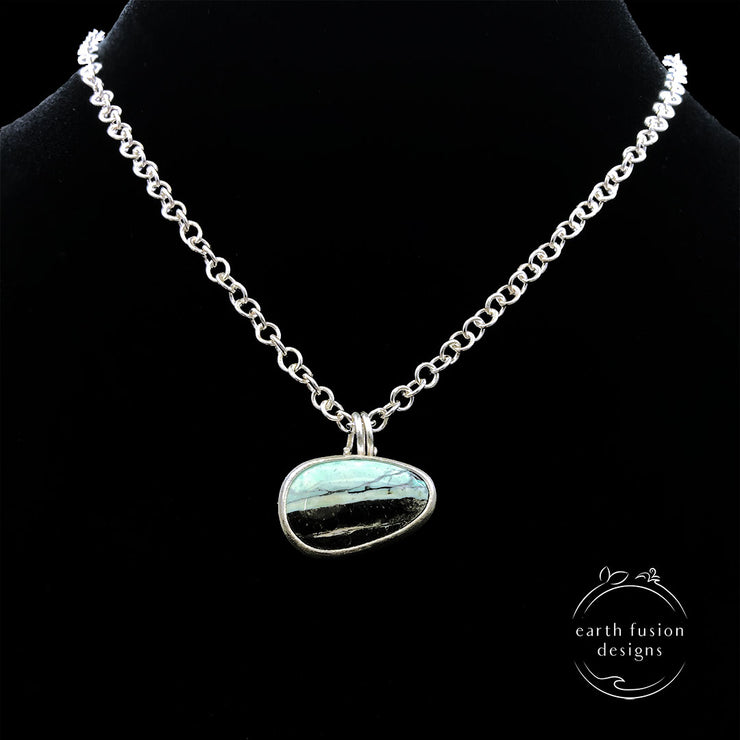 Mystic Sage Variscite Sterling Silver Wave Reversible Necklace
