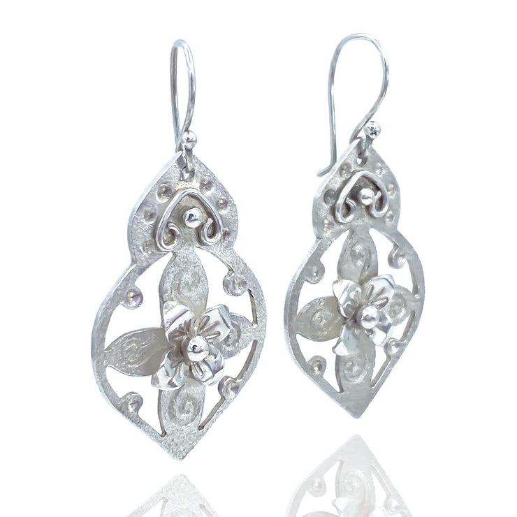 Pierced Floral Arabesque Sterling Silver Earrings Three Quarter View