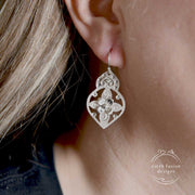 Sterling Silver Floral Arabesque Earrings on Model