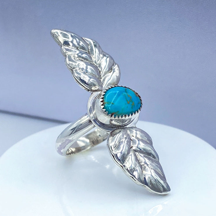 Royston Turquoise Sterling Silver Double Leaf Repoussé Ring