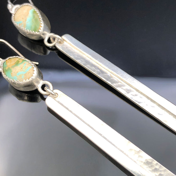 Turquoise and Sterling Silver Bar Earrings Side View