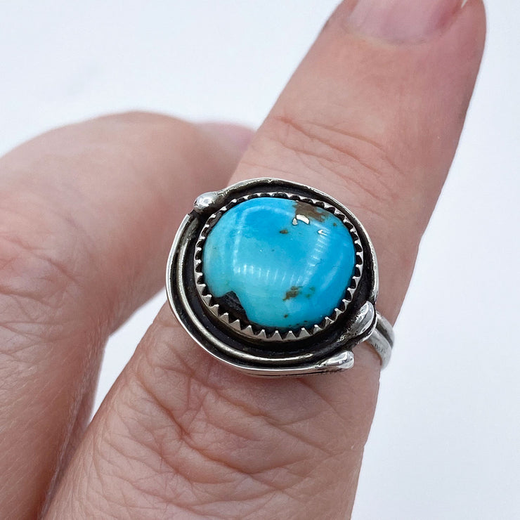 Royston Turquoise Sterling Silver Birds Nest Ring on Finger
