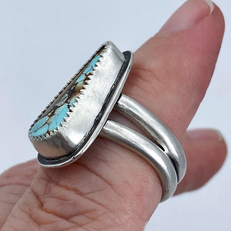 Royston Turquoise Sterling Silver Double Band Ring on Finger Side View