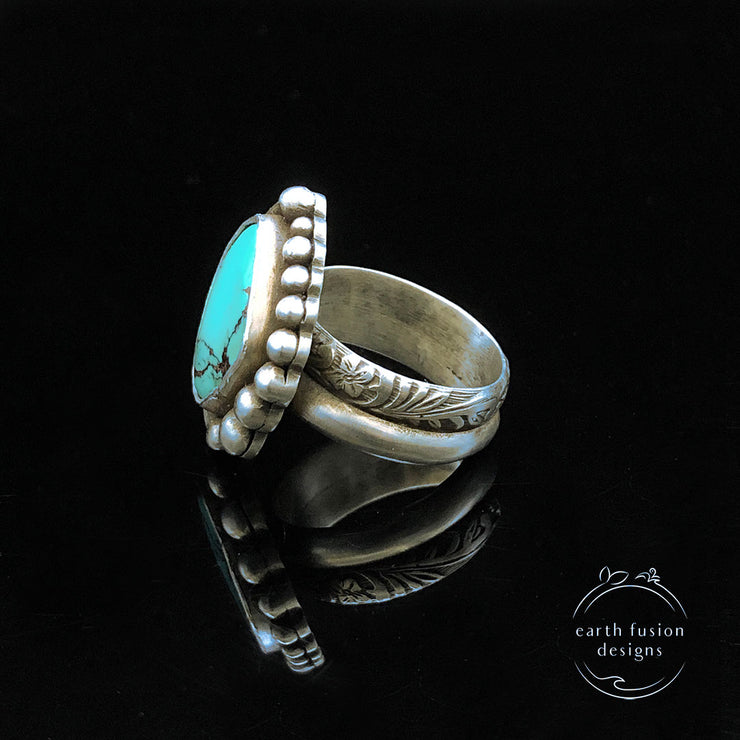 Royston Turquoise Sterling Silver Bead Half Orbit Ring Side View