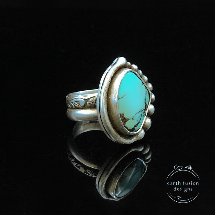 Royston Turquoise Sterling Silver Bead Half Orbit Ring Left View