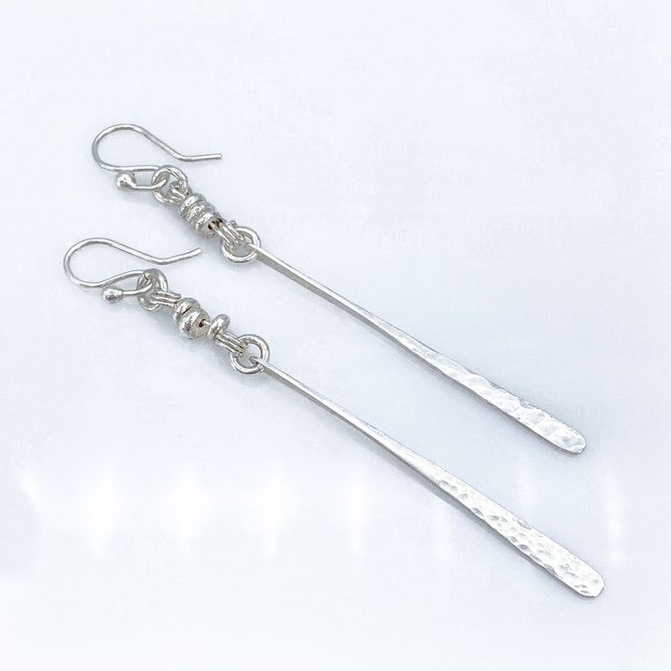 Sterling Silver Paddle Bar Earrings with Beads Size Medium laying diagonal