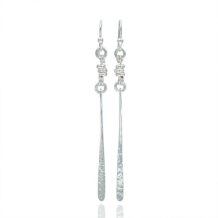 Sterling Silver Paddle Bar Earrings with Beads Size Medium