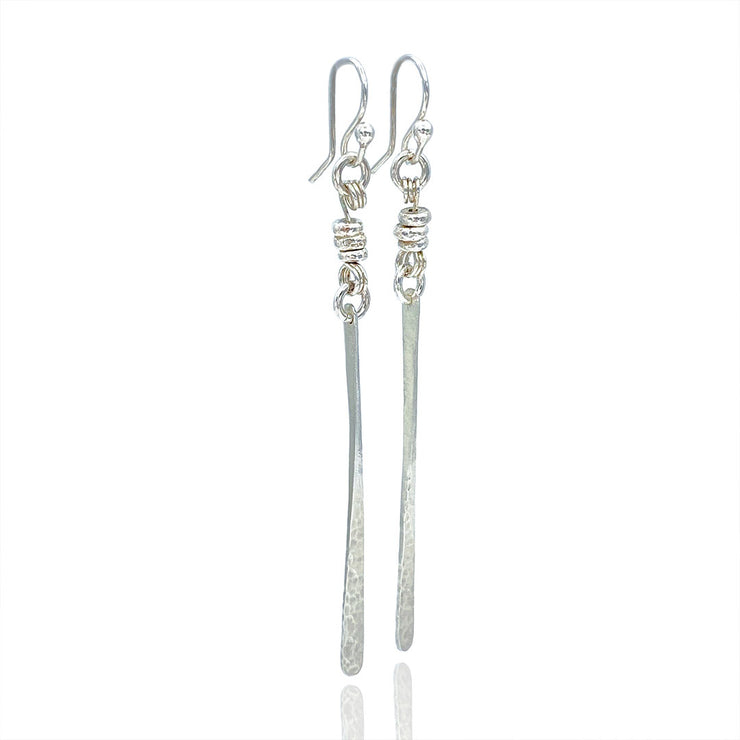 Sterling Silver Paddle Bar Earrings with Beads Size Medium three quarter view