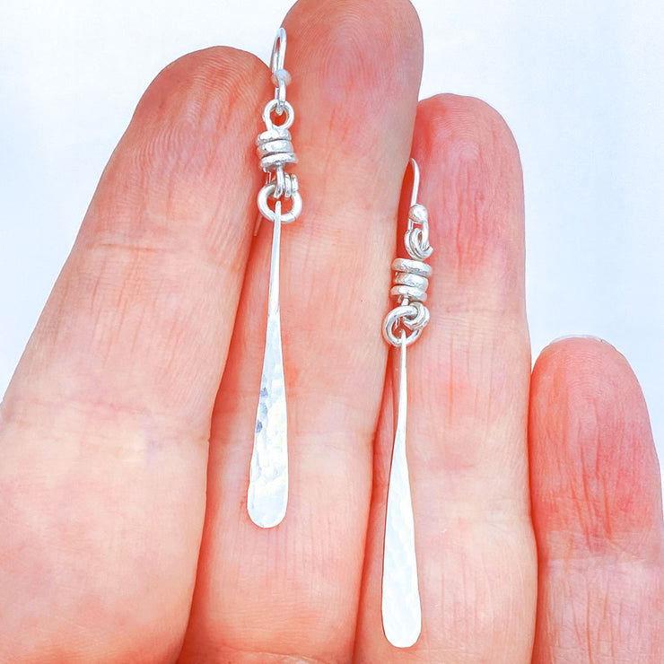 Sterling Silver Paddle Bar Earrings with Beads Size Small size comparison to hand