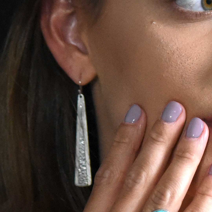 Sterling Silver Double Triangle Earrings on Model