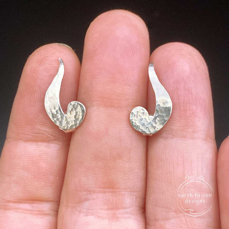 Sterling Silver Flourish Ear Climber Post Earring size comparison t hand
