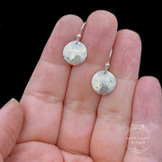 Sterling Silver Hammered Disc Earrings Size Comparison to Hand
