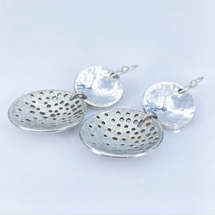 Sterling Silver Hammered and Distressed Disc Earrings side view