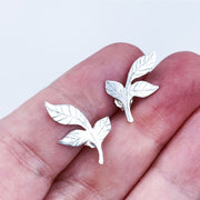 Sterling Silver Three Leaf Ear Climber Post Earrings Size Comparison to hand