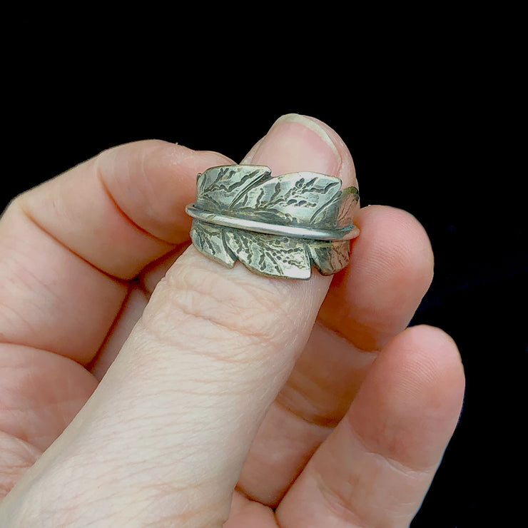 Sterling Silver Adjustable Leaf Ring on Finger