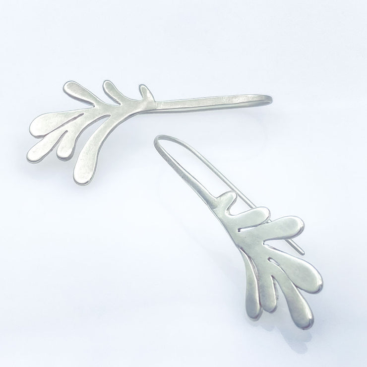 Sterling Silver Modern Leaf Threader Earrings closeup