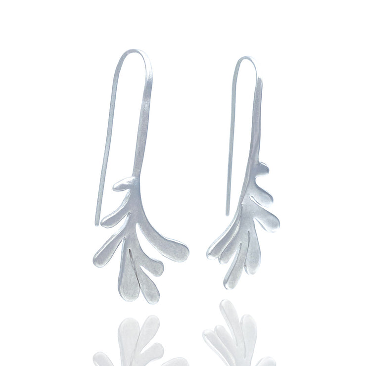 Sterling Silver Modern Leaf Threader Earrings three quarter view