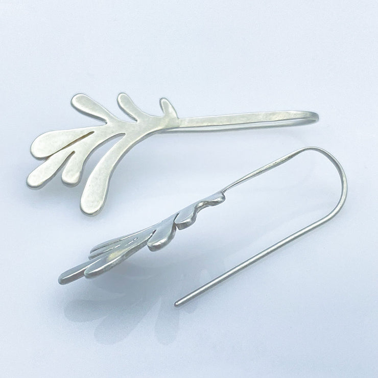 Sterling Silver Modern Leaf Threader Earrings closeup of threader