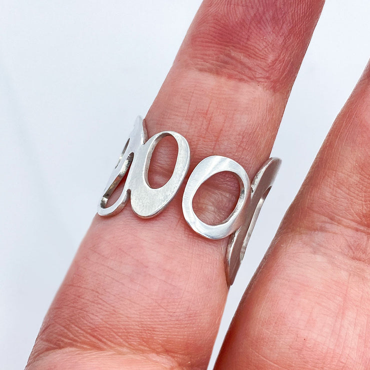 Sterling Silver Modern Freeform Circles Adjustable Ring on Finger Back View