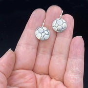 Sterling Silver Pebble Textured Disc Drop Earrings Size Comparison to Hand