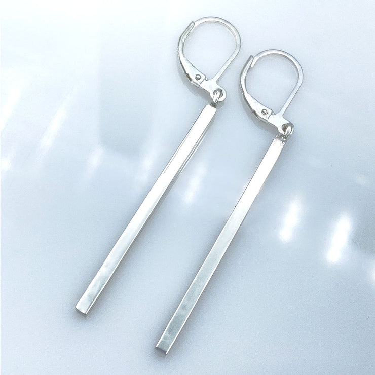 Sterling Silver Modern Stick Earrings diagonal