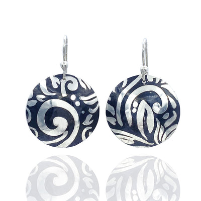 Sterling Silver Swirl Textured Domed Medallion Earrings