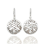 Sterling Silver Lotus Flower Stamped Disc Earrings
