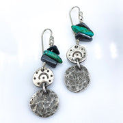 Turquoise Hematite Beaded Sterling Silver Double Pebble Earrings Laying Flat