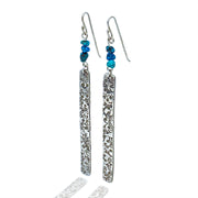 Sterling Silver Floral Bar Earrings with Turquoise Beads Three Quarter View