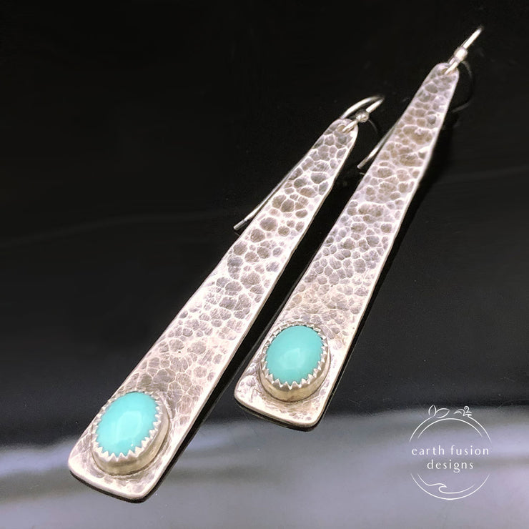 Turquoise Sterling Silver Triangle Earrings laying flat alternate view
