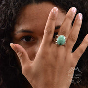 Turquoise and Sterling Silver Organic Pebble Ring on Model's Finger