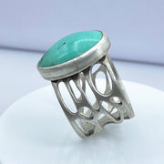 Turquoise and Sterling Silver Organic Pebble Ring Right Side View