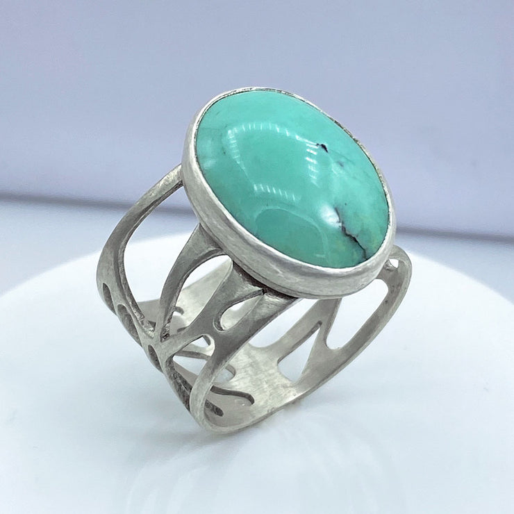 Turquoise and Sterling Silver Organic Pebble Ring Three Quarter View