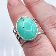 Turquoise and Sterling Silver Organic Pebble Ring on finger