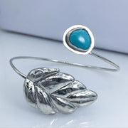 Royston Turquoise and Sterling Silver Repoussé Adjustable Leaf Bracelet