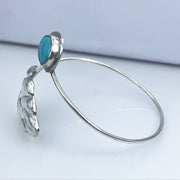 Royston Turquoise and Sterling Silver Repoussé Adjustable Leaf Bracelet Right Side View
