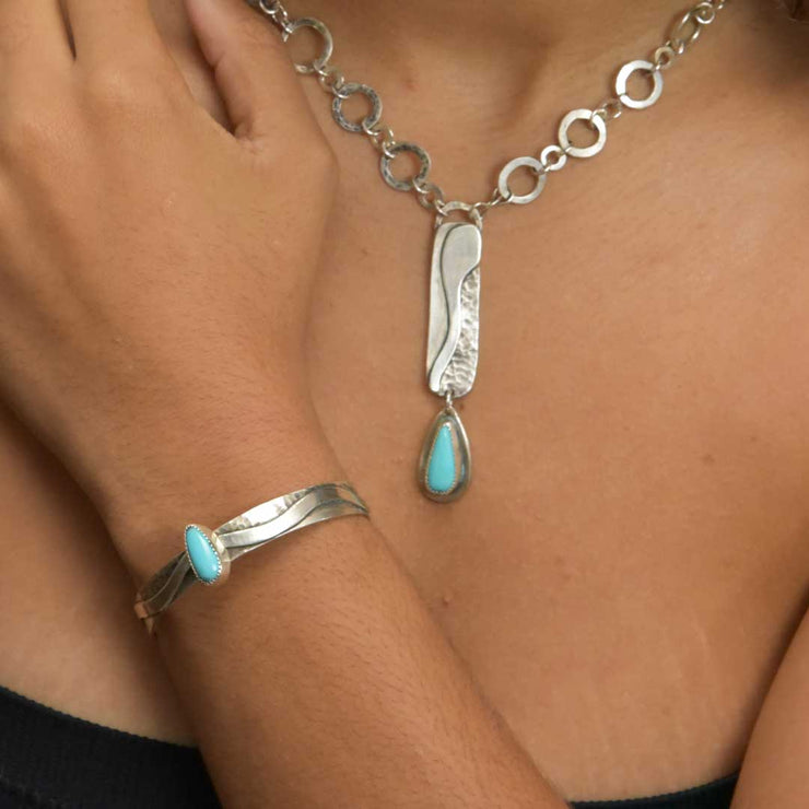 Turquoise and Sterling Silver River Cuff Bracelet