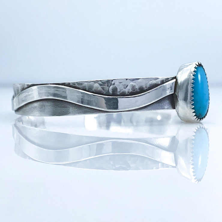 Turquoise and Sterling Silver River Cuff Side View