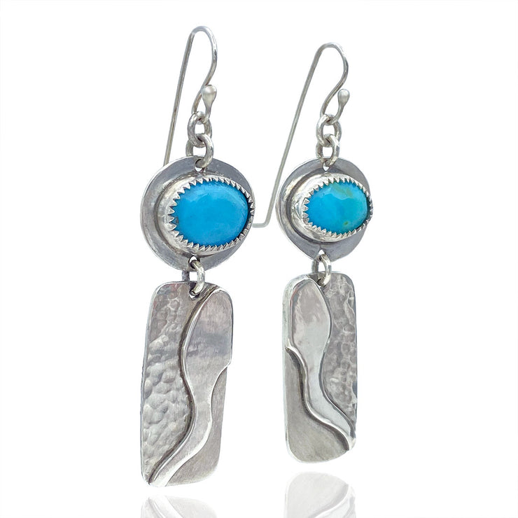Turquoise and Sterling Silver River Earrings three quarter view