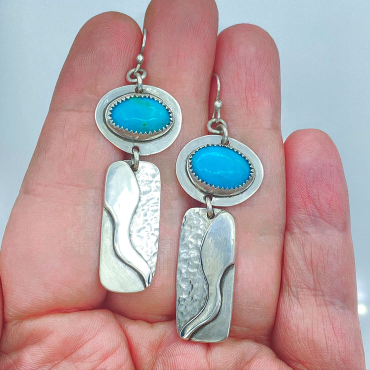 Turquoise and Sterling Silver River Earrings Size Comparison