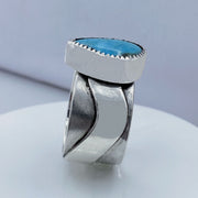 Turquoise and Sterling Silver River Ring Left Side