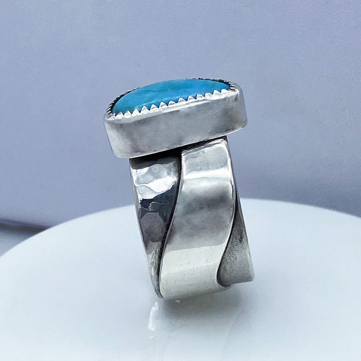Turquoise and Sterling Silver River Ring Right Side