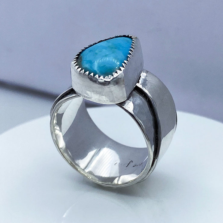 Turquoise and Sterling Silver River Ring Three Quarter View