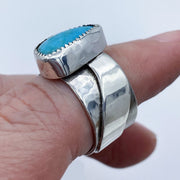 Turquoise and Sterling Silver River Ring on finger side view