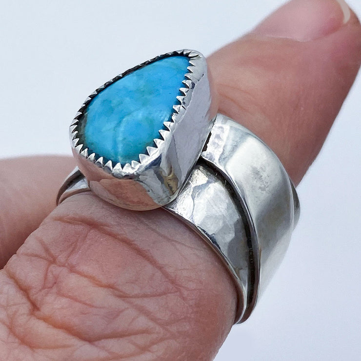 Turquoise and Sterling Silver River Ring Three Quarter View