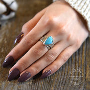 Turquoise and Sterling Silver River Ring on Model