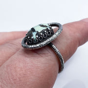 Variscite and Sterling Silver Bark Ring on Finger side view